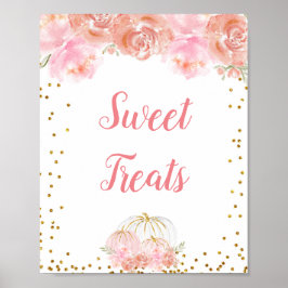 Rosa blommigt pumkin Watercolor Sweet Treats Sign Poster