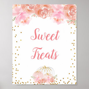 Rosa blommigt pumkin Watercolor Sweet Treats Sign Poster