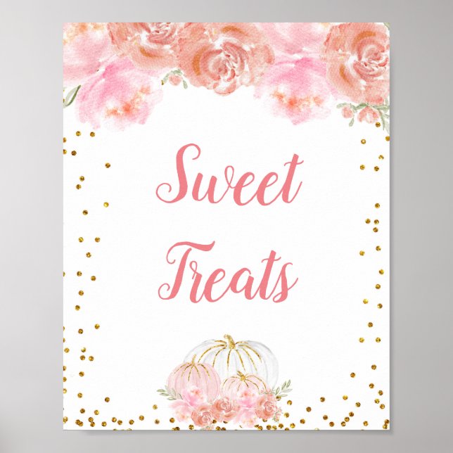 Rosa blommigt pumkin Watercolor Sweet Treats Sign Poster (Framsidan)