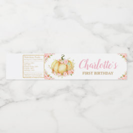 Rosa Blommigt Pumpkin 1:a födelsedag Party Girl Fa Vattenflaska Etikett