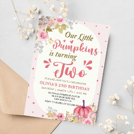 Rosa Blommigt Pumpkin 2:a födelsedagen Party Inbjudningar