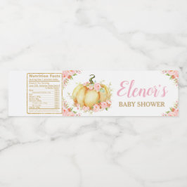 Rosa Blommigt Pumpkin Baby Shower Flicka Favor Vattenflaskor Etikett