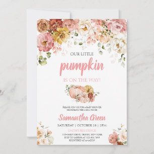 Rosa Blommigt Pumpkin Baby Shower-inbjudan Inbjudningar