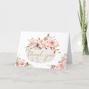 Rosa Blommigt Pumpkin Baby Shower Tack för ditt ko Kort