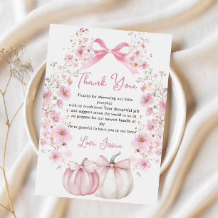 Rosa Blommigt Pumpkin Baby Shower Tack för ditt ko Kort