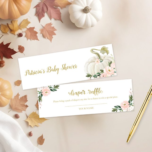 Rosa Blommigt Pumpkin Fall Baby Shower Diaper Raff Litet Visitkort (Skapare uppladdad)