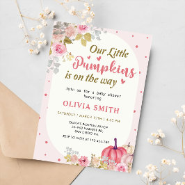 Rosa Blommigt Pumpkin Fall Baby Shower Inbjudningar