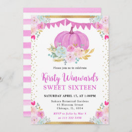 Rosa Blommigt Pumpkin Fall Sweet sixteen Inbjudningar