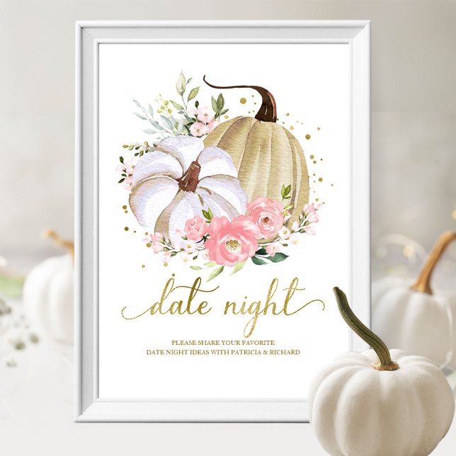 Rosa Blommigt Pumpkin Falldatum Nattsignatur Burk Poster (Skapare uppladdad)