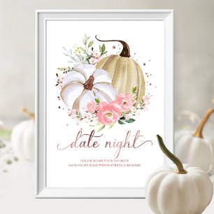 Rosa Blommigt Pumpkin Falldatum Nattsignatur Burk Poster