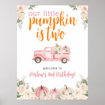 Rosa Blommigt Pumpkin Harvest Lastbil Välkomstskyl
