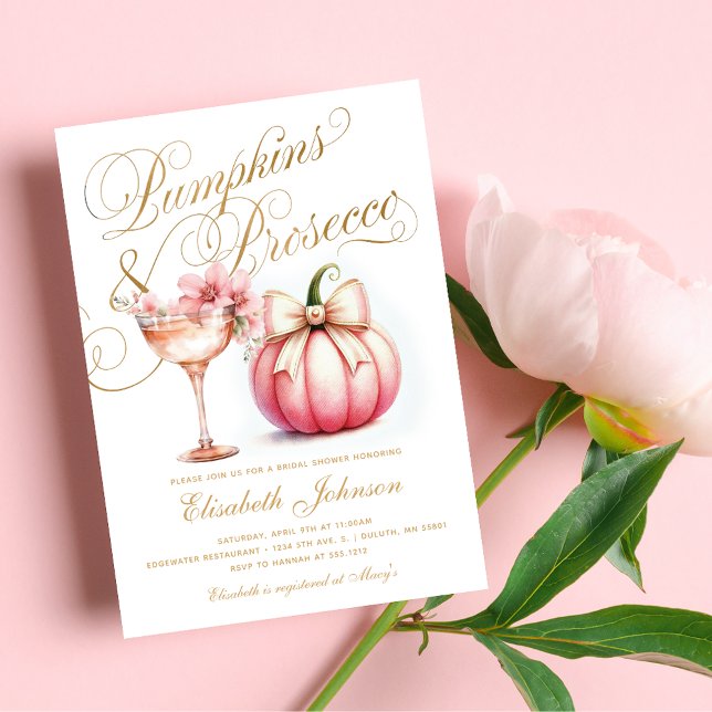 Rosa Blommigt Pumpkins and Prosecco Möhippa Inbjudningar (Pink Floral Pumpkins and Prosecco Bridal Shower Invitation)