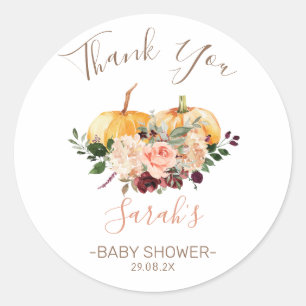 Rosa Blommigt Pumpkins Baby Shower Favor Sticker Runt Klistermärke