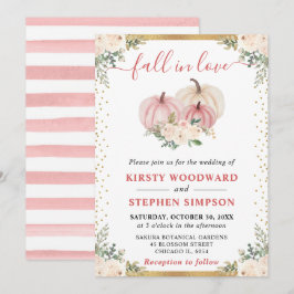 Rosa Blommigt Pumpkins Fall Wedding Inbjudningar