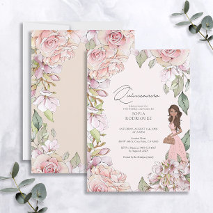 Rosa Blommigt Quinceañera 15:e födelsedagen Inbjudningar