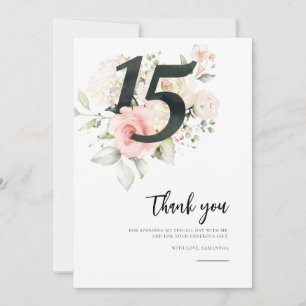 Rosa Blommigt Quinceanera 15:e födelsedagen Tack Kort