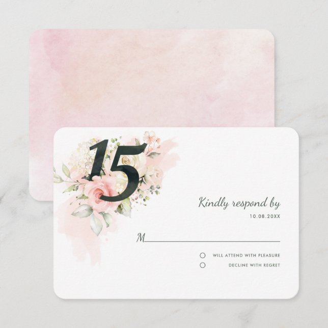 Rosa Blommigt Quinceanera 15:e Födelsedagsfesten OSA Kort (Fram/baksida)