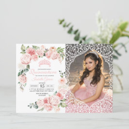Rosa Blommigt Quinceanera Birthday Fotoinbjudan Inbjudningar