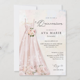 Rosa Blommigt Quinceañera Birthday Photo Inbjudningar