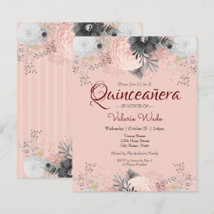 Rosa Blommigt Quinceanera-budgetinbjudningar