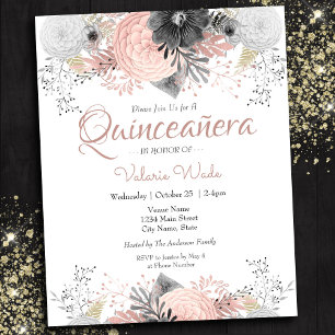 Rosa Blommigt Quinceanera-budgetinbjudningar