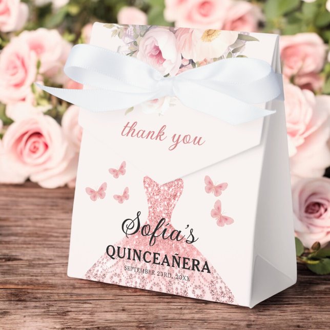  Rosa Blommigt Quinceañera Butterflies Presentaskar (Skapare uppladdad)