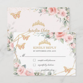  Rosa Blommigt Quinceañera Butterflies Reply OSA Kort