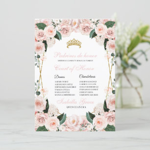 Rosa Blommigt Quinceanera Court of Honor Inbjudningar