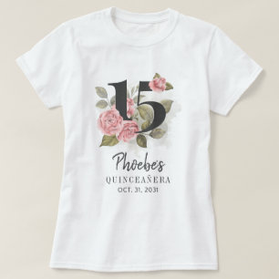 Rosa Blommigt Quinceanera Dotter 15:e födelsedagen T Shirt