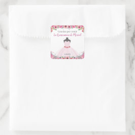 Rosa Blommigt Quinceanera Dress Party Fyrkantigt Klistermärke