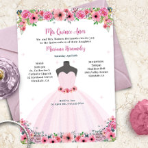 Rosa Blommigt Quinceanera Dress Party