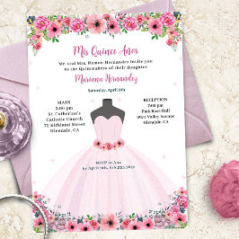 Rosa Blommigt Quinceanera Dress Party Inbjudningar