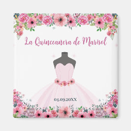Rosa Blommigt Quinceanera Dress Party Magnet