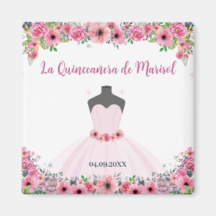 Rosa Blommigt Quinceanera Dress Party Magnet