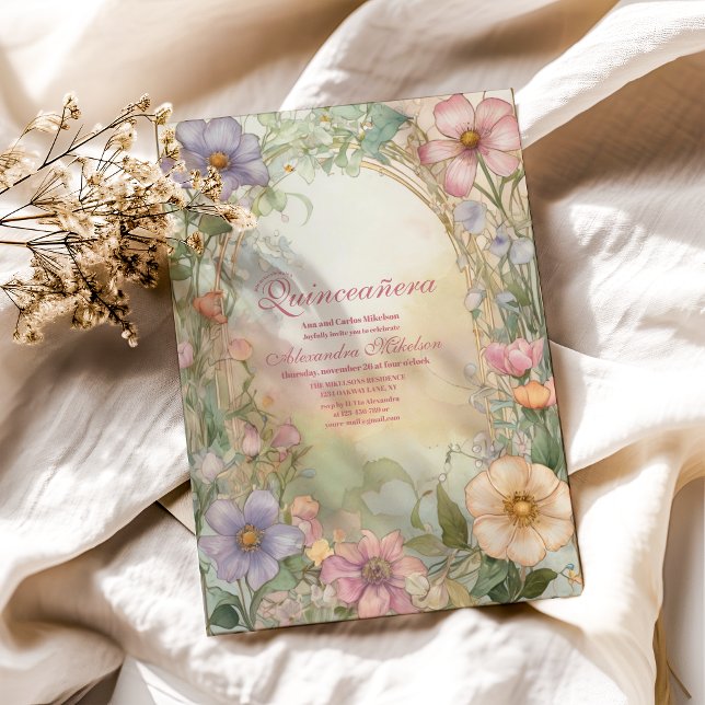  Rosa Blommigt Quinceanera Firande Inbjudningar (Skapare uppladdad)