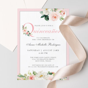 Rosa Blommigt Quinceanera Firande Inbjudningar