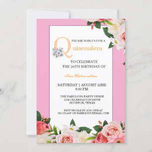 Rosa Blommigt Quinceanera Firande Inbjudningar