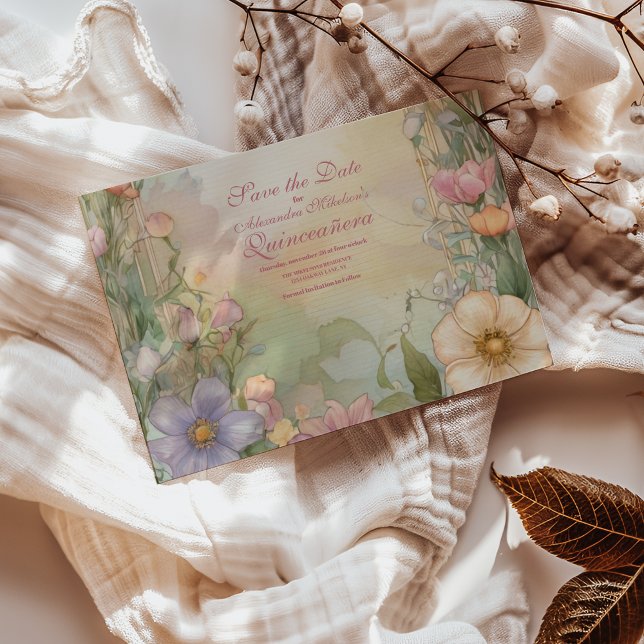  Rosa Blommigt Quinceanera Firande Spara Datumet (Skapare uppladdad)