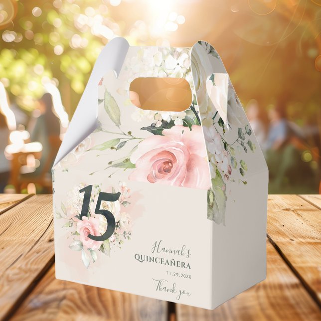 Rosa Blommigt Quinceanera Greenery 15:e födelsedag Presentaskar (Pink Floral 15th Birthday Party Favor Box)