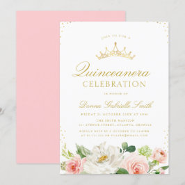 Rosa  blommigt Quinceanera-inbjudan Inbjudningar