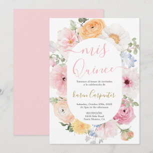 Rosa Blommigt Quinceanera-inbjudan Inbjudningar