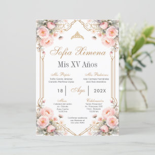 Rosa Blommigt Quinceanera-inbjudan Inbjudningar
