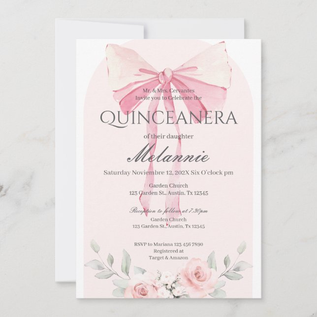 Rosa Blommigt Quinceañera-inbjudan Inbjudningar (Framsida)