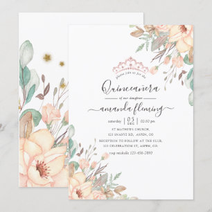 Rosa Blommigt Quinceañera Inbjudningar