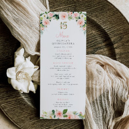 Rosa Blommigt Quinceañera Menu  Ro Guld 15:e Meny