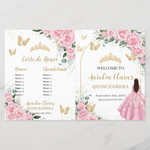 Rosa Blommigt Quinceanera Order Program