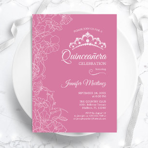 Rosa Blommigt Quinceanera Party Inbjudningar