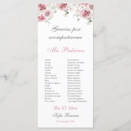 Rosa Blommigt Quinceañera Program