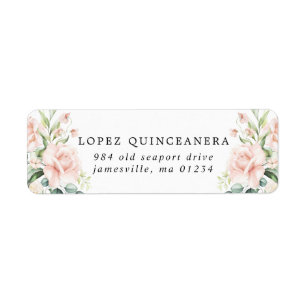 Rosa Blommigt Quinceanera Returadress Etikett