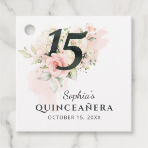 Rosa Blommigt Quinceanera Rustic 15:e födelsedagen Gåvor Etiketter